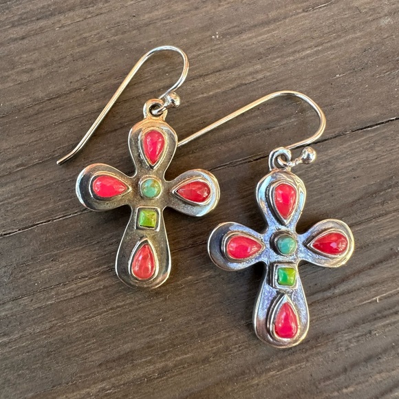 Sterling Silver Cross Dangle Earrings - Picture 1 of 4